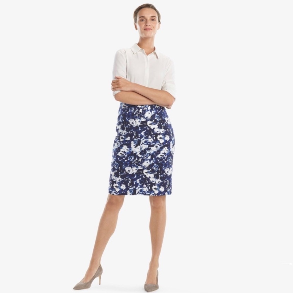 NWT M.M. Lafleur The Cobble Hill Skirt - Floral Cotton Blue/Ivory Size 2X